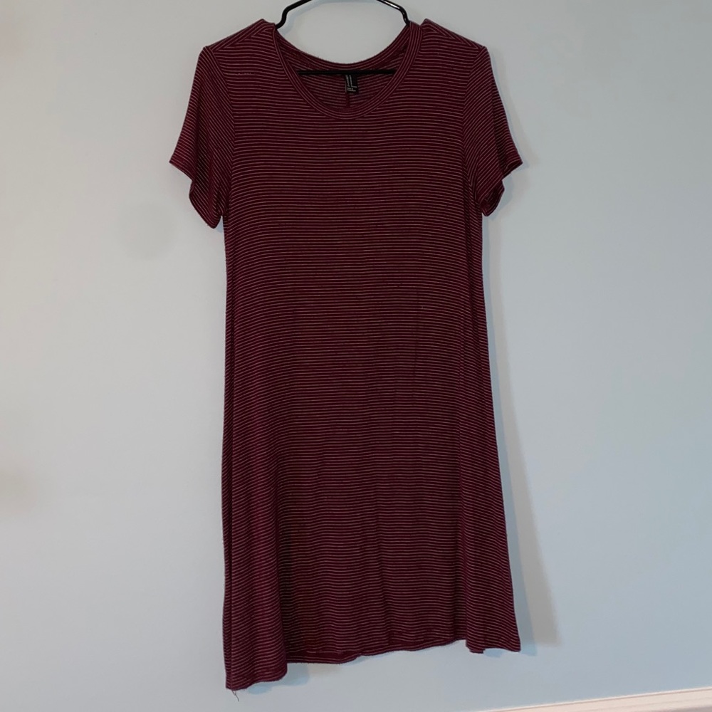 Forever 21 T-Shirt Dress Maroon and White Stripes